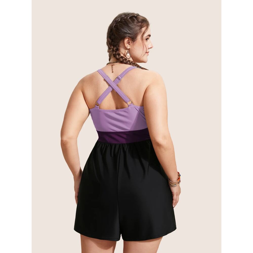 6X 30 Plus Size BloomChic pockets Crossover One Piece Swimsuit Swim Stretchy - Picture 3 of 5